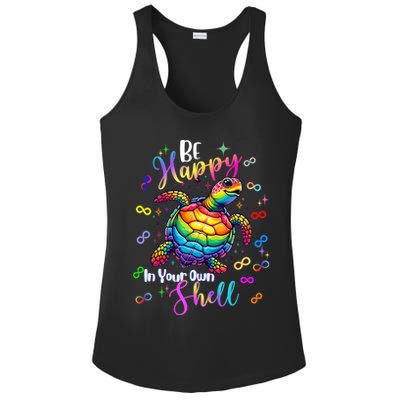 Rainbow Turtle Be Happy In Your Own Shell Autism Awareness Ladies PosiCharge Competitor Racerback Tank