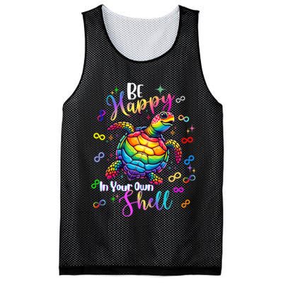 Rainbow Turtle Be Happy In Your Own Shell Autism Awareness Mesh Reversible Basketball Jersey Tank