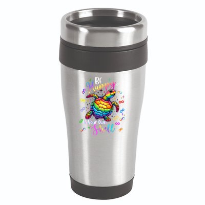 Rainbow Turtle Be Happy In Your Own Shell Autism Awareness 16oz Travel Tumbler