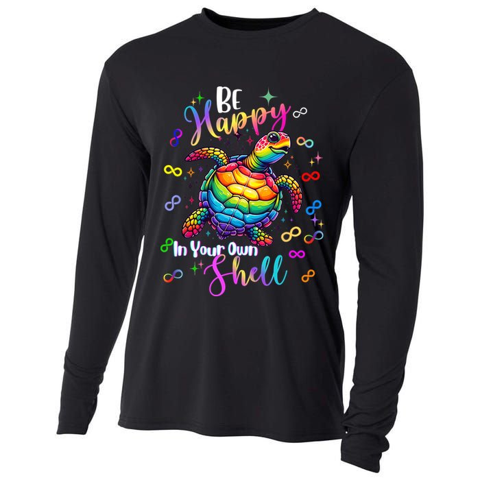 Rainbow Turtle Be Happy In Your Own Shell Autism Awareness Cooling Performance Long Sleeve Crew
