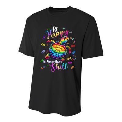 Rainbow Turtle Be Happy In Your Own Shell Autism Awareness Youth Performance Sprint T-Shirt