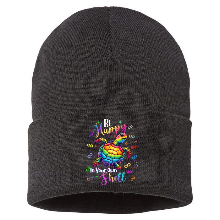Rainbow Turtle Be Happy In Your Own Shell Autism Awareness Sustainable Knit Beanie