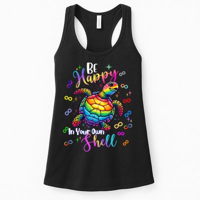 Rainbow Turtle Be Happy In Your Own Shell Autism Awareness Womens Tank Top
