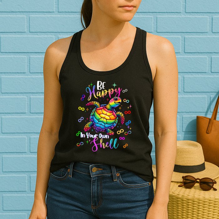 Rainbow Turtle Be Happy In Your Own Shell Autism Awareness Womens Tank Top