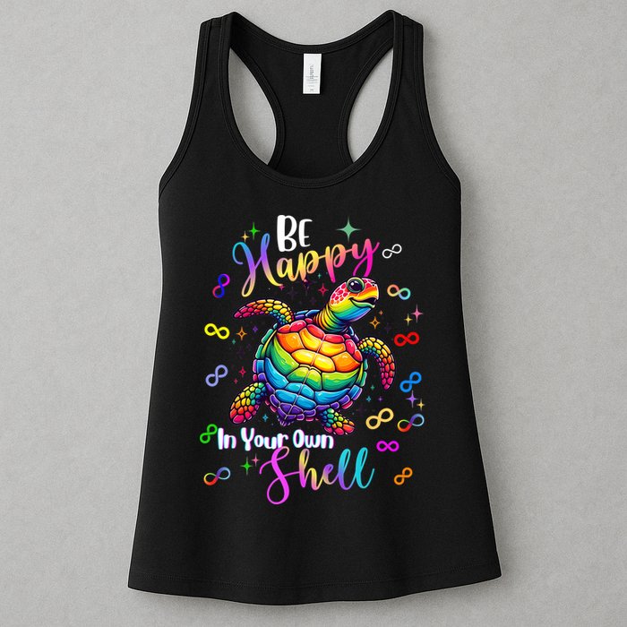 Rainbow Turtle Be Happy In Your Own Shell Autism Awareness Womens Tank Top