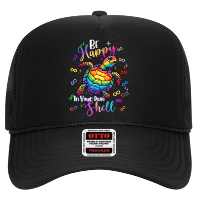 Rainbow Turtle Be Happy In Your Own Shell Autism Awareness Trucker Hat