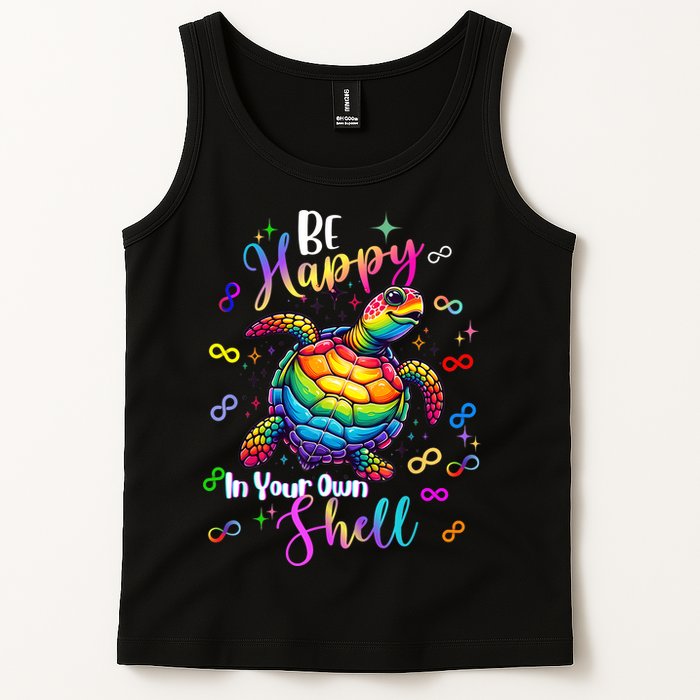 Rainbow Turtle Be Happy In Your Own Shell Autism Awareness Tank Top