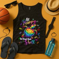 Rainbow Turtle Be Happy In Your Own Shell Autism Awareness Tank Top