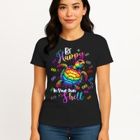 Rainbow Turtle Be Happy In Your Own Shell Autism Awareness Womens T-Shirt