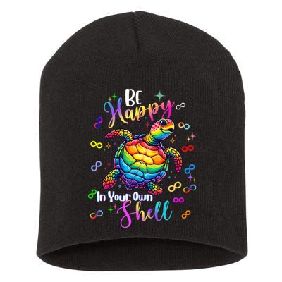 Rainbow Turtle Be Happy In Your Own Shell Autism Awareness Short Acrylic Beanie