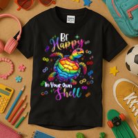 Rainbow Turtle Be Happy In Your Own Shell Autism Awareness Kids T-Shirt