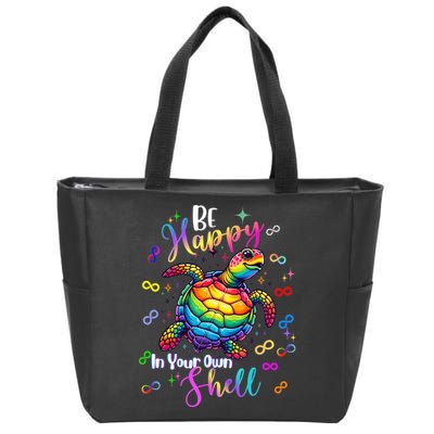 Rainbow Turtle Be Happy In Your Own Shell Autism Awareness Zip Tote Bag