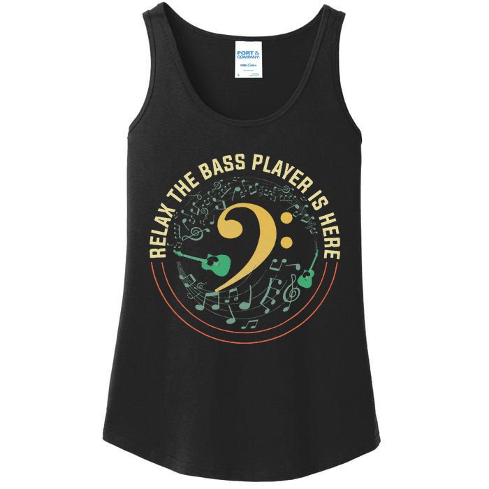 Relax The Bass Player Is Here Bassist Gifts Music Guitar Ladies Essential Tank