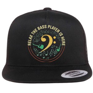 Relax The Bass Player Is Here Bassist Gifts Music Guitar Flat Bill Trucker Hat