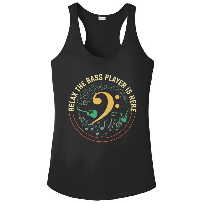 Relax The Bass Player Is Here Bassist Gifts Music Guitar Ladies PosiCharge Competitor Racerback Tank