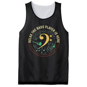 Relax The Bass Player Is Here Bassist Gifts Music Guitar Mesh Reversible Basketball Jersey Tank