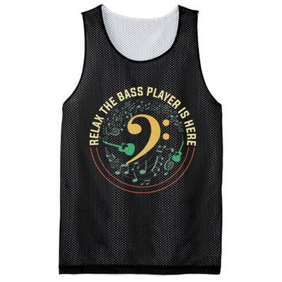 Relax The Bass Player Is Here Bassist Gifts Music Guitar Mesh Reversible Basketball Jersey Tank