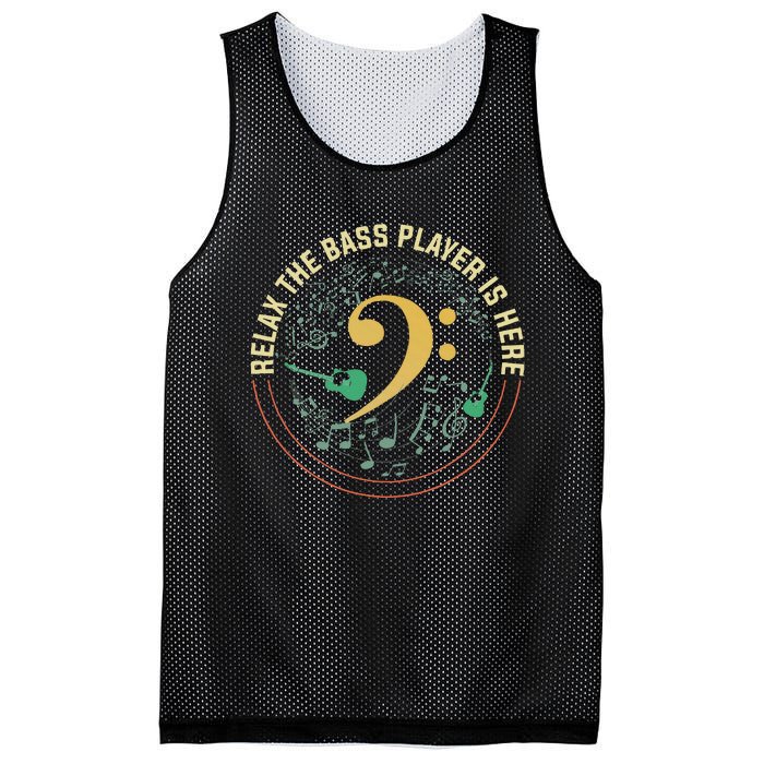 Relax The Bass Player Is Here Bassist Gifts Music Guitar Mesh Reversible Basketball Jersey Tank