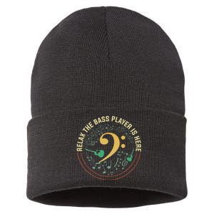 Relax The Bass Player Is Here Bassist Gifts Music Guitar Sustainable Knit Beanie