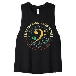 Relax The Bass Player Is Here Bassist Gifts Music Guitar Women's Racerback Cropped Tank