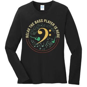 Relax The Bass Player Is Here Bassist Gifts Music Guitar Ladies Long Sleeve Shirt