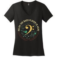 Relax The Bass Player Is Here Bassist Gifts Music Guitar Women's V-Neck T-Shirt