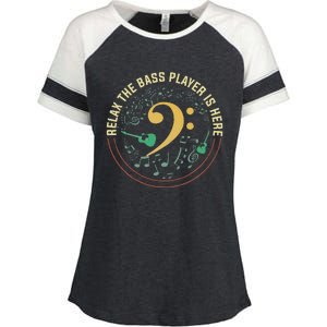 Relax The Bass Player Is Here Bassist Gifts Music Guitar Enza Ladies Jersey Colorblock Tee