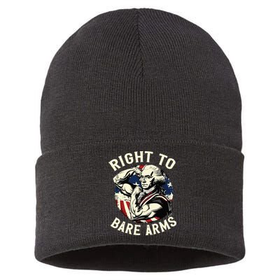 Right To Bare Arms 4th Of July Funny Gym George Washington Sustainable Knit Beanie