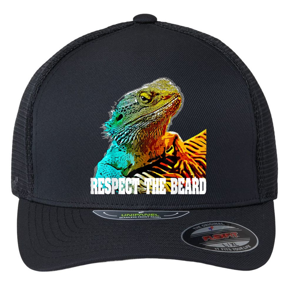 Respect The Beard Funny Bearded Dragon Flexfit Unipanel Trucker Cap