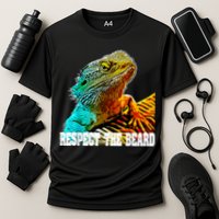 Respect The Beard Funny Bearded Dragon Cooling Performance Crew T-Shirt