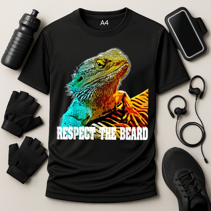Respect The Beard Funny Bearded Dragon Cooling Performance Crew T-Shirt