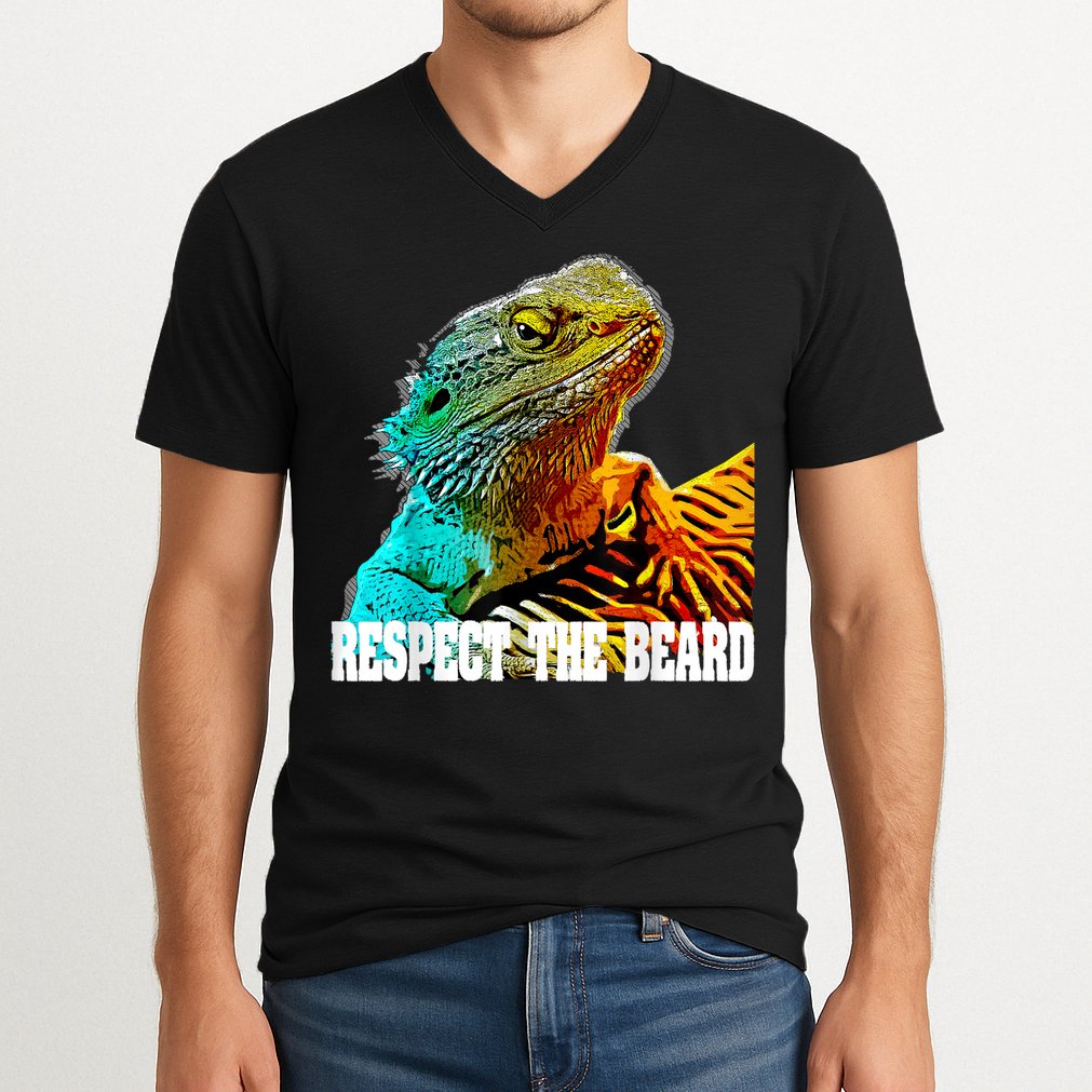 Respect The Beard Funny Bearded Dragon V-Neck T-Shirt