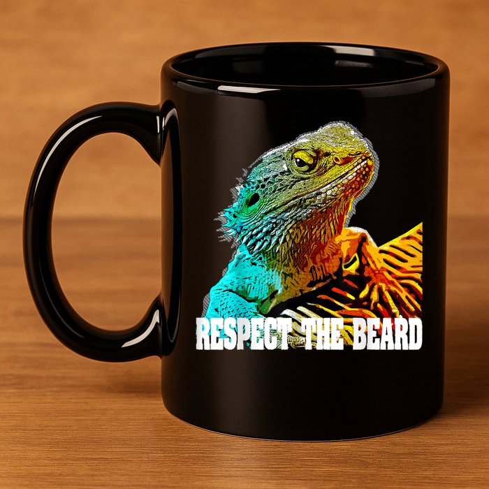 Respect The Beard Funny Bearded Dragon 11oz C Handle Ceramic Mug
