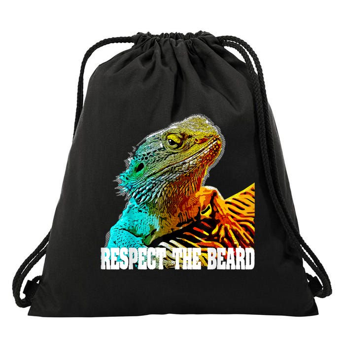 Respect The Beard Funny Bearded Dragon Drawstring Bag