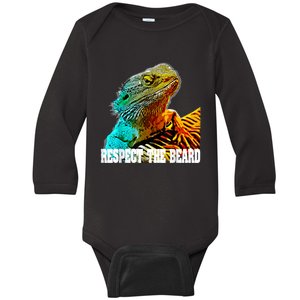 Respect The Beard Funny Bearded Dragon Baby Long Sleeve Bodysuit