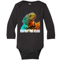 Respect The Beard Funny Bearded Dragon Baby Long Sleeve Bodysuit