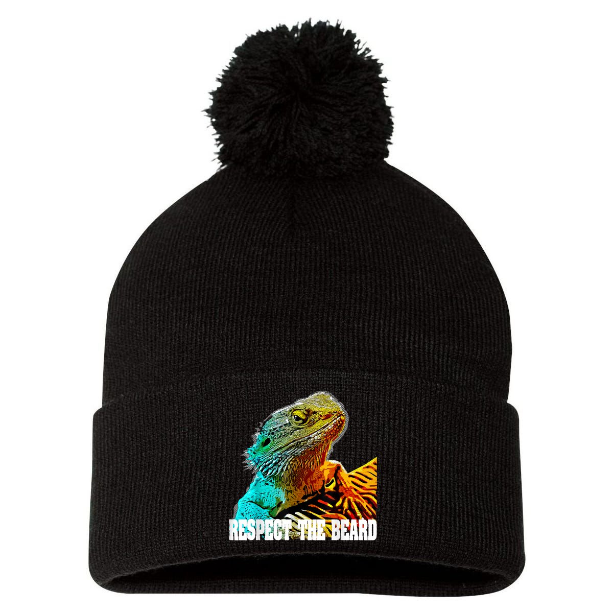 Respect The Beard Funny Bearded Dragon Pom Pom 12in Knit Beanie