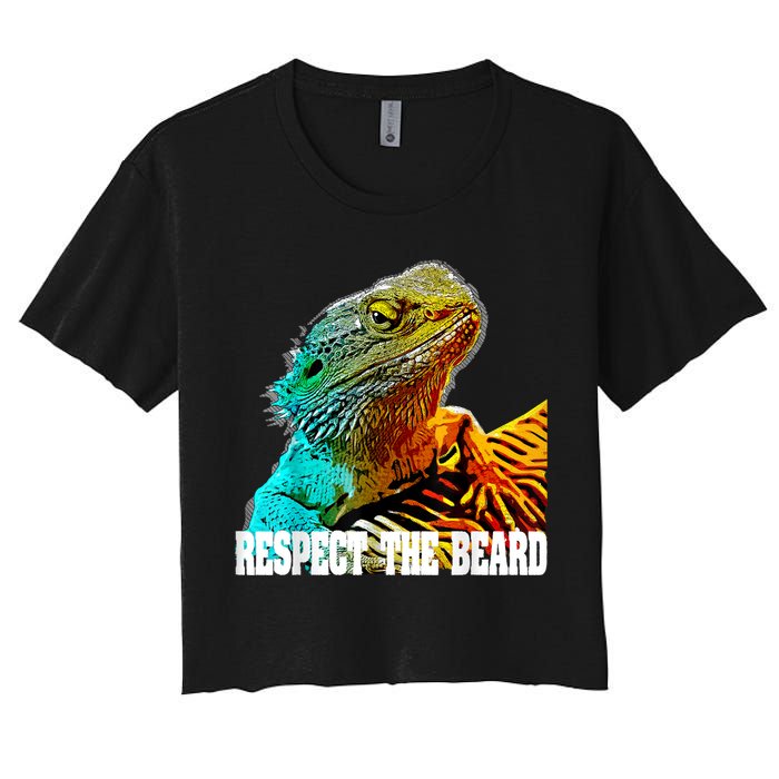 Respect The Beard Funny Bearded Dragon Women's Crop Top Tee