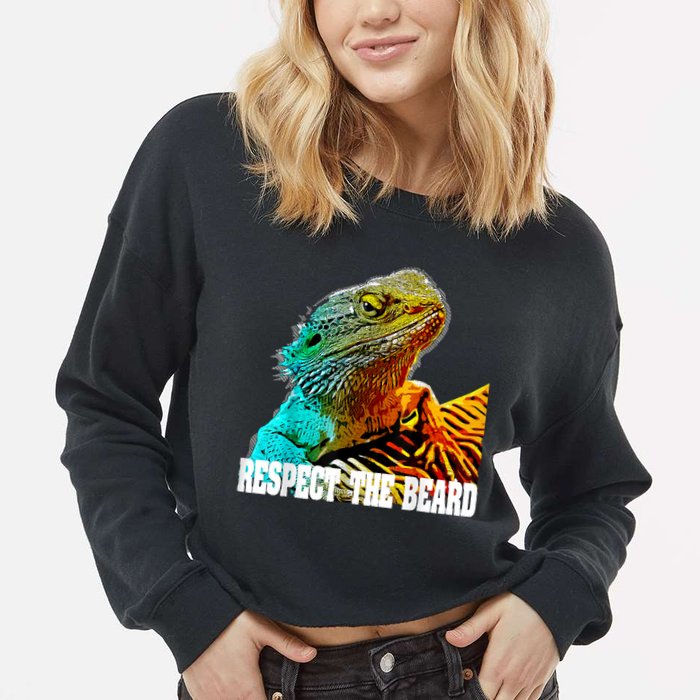 Respect The Beard Funny Bearded Dragon Cropped Pullover Crew