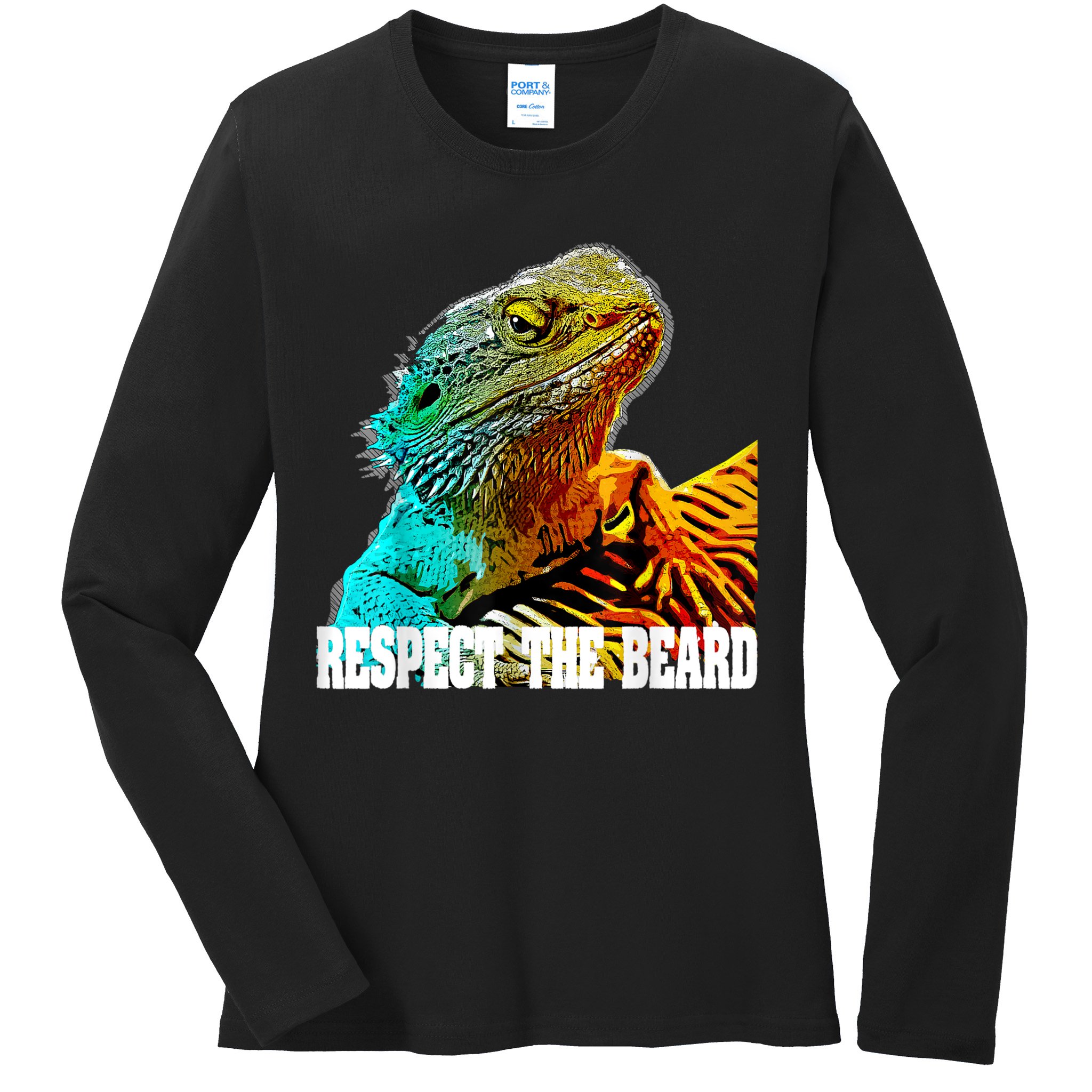 Respect The Beard Funny Bearded Dragon Ladies Long Sleeve Shirt