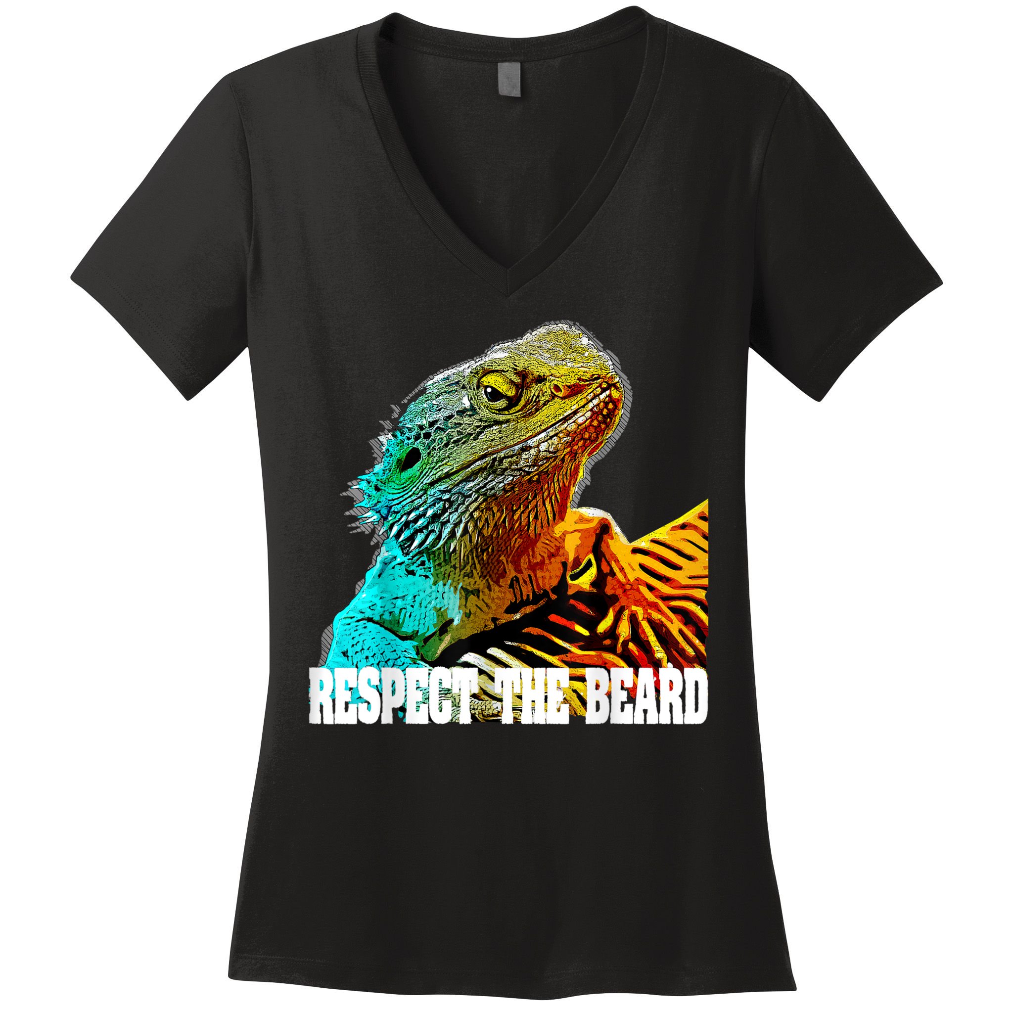 Respect The Beard Funny Bearded Dragon Women's V-Neck T-Shirt