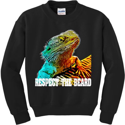 Respect The Beard Funny Bearded Dragon Kids Sweatshirt