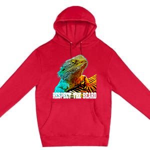 Respect The Beard Funny Bearded Dragon Premium Pullover Hoodie