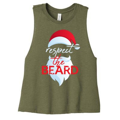 Respect The Beard Santa Claus Funny Christmas Women's Racerback Cropped Tank