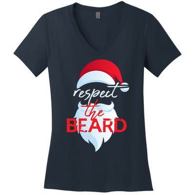 Respect The Beard Santa Claus Funny Christmas Women's V-Neck T-Shirt