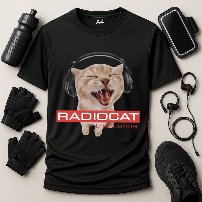 Radiocat The Bends Funny Music Cat Meme Cat Mom Cat Lover  Cooling Performance Crew T-Shirt