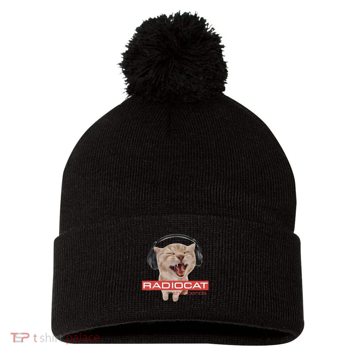 Radiocat The Bends Funny Music Cat Meme Cat Mom Cat Lover  Pom Pom 12in Knit Beanie