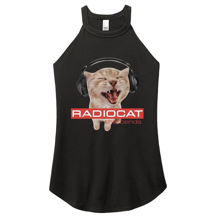 Radiocat The Bends Funny Music Cat Meme Cat Mom Cat Lover  Women's Perfect Tri Rocker Tank