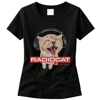 Radiocat The Bends Funny Music Cat Meme Cat Mom Cat Lover  Womens T-Shirt