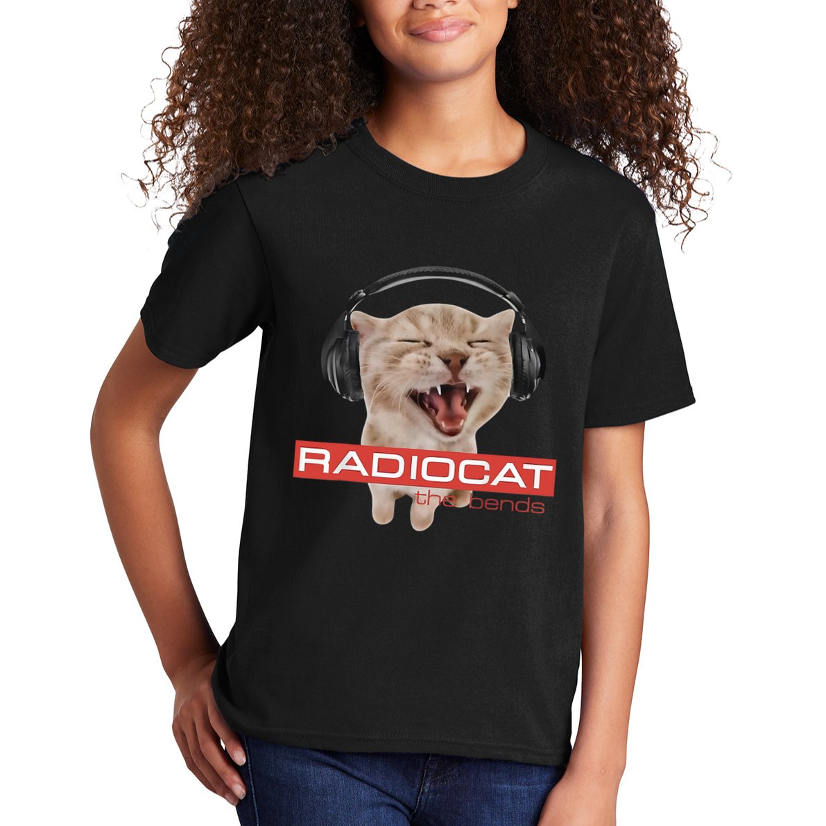Radiocat The Bends Funny Music Cat Meme Cat Mom Cat Lover  Kids T-Shirt